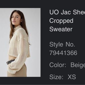 Urban Outfitters Jac Sheer Cropped Sweater - XS. Never worn!